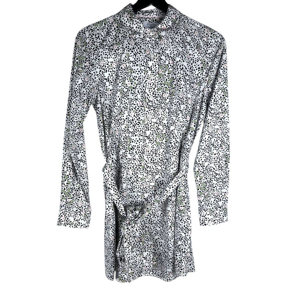 UNTUCKit for Her Phoebe Floral Belted Long Sleeve Shirt Dress in White Size 6